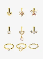 Steel Gold Jeweled Heart Nose Stud & Hoop 9 Pack