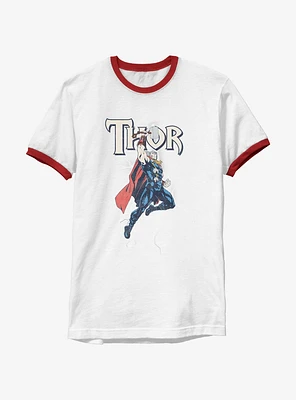 Marvel Thor Vintage Lightning Strike Ringer T-Shirt