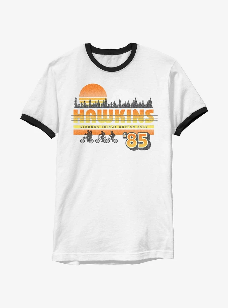 Stranger Things Hawkins Vintage Sunset Ringer T-Shirt