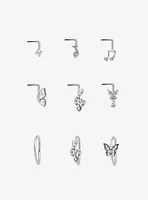 Steel Musical Note Butterfly Nose Stud & Hoop 9 Pack