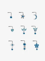 Steel Celestial Flower Blue Gem Nose Stud 9 Pack