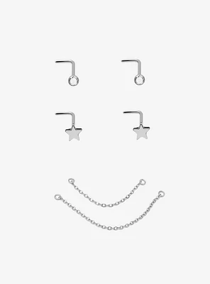 Steel Star Gem Nose Stud & Chain 2 Pack