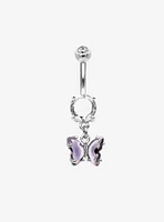 14G Steel Purple Butterfly Bling Navel Barbell