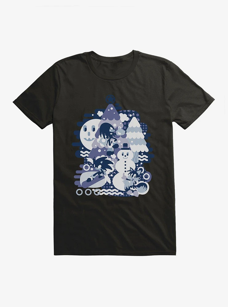 Sonic The Hedgehog Winter Snow Friends Blue Tone T-Shirt