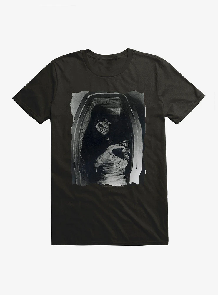 Universal Monsters The Mummy Sarcophagus Black & White T-Shirt