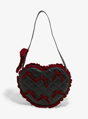 Black Heart Velvet Bow Shoulder Bag