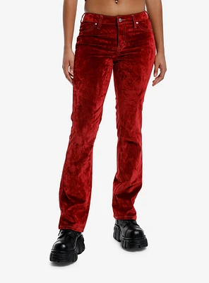 Red Flocked Low-Rise Straight Leg Jeans