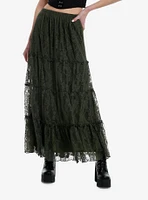 Thorn & Fable Green Lace Tiered Mini Skirt