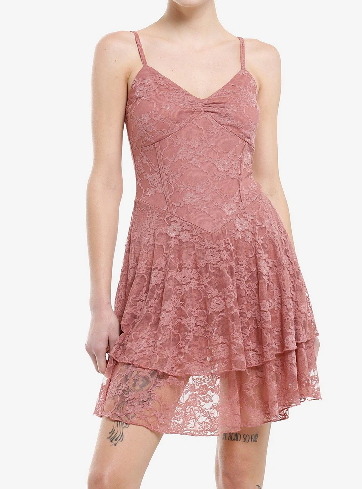 Thorn & Fable Mauve Lace Cami Dress