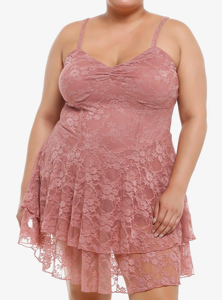 Thorn & Fable Mauve Lace Cami Dress Plus