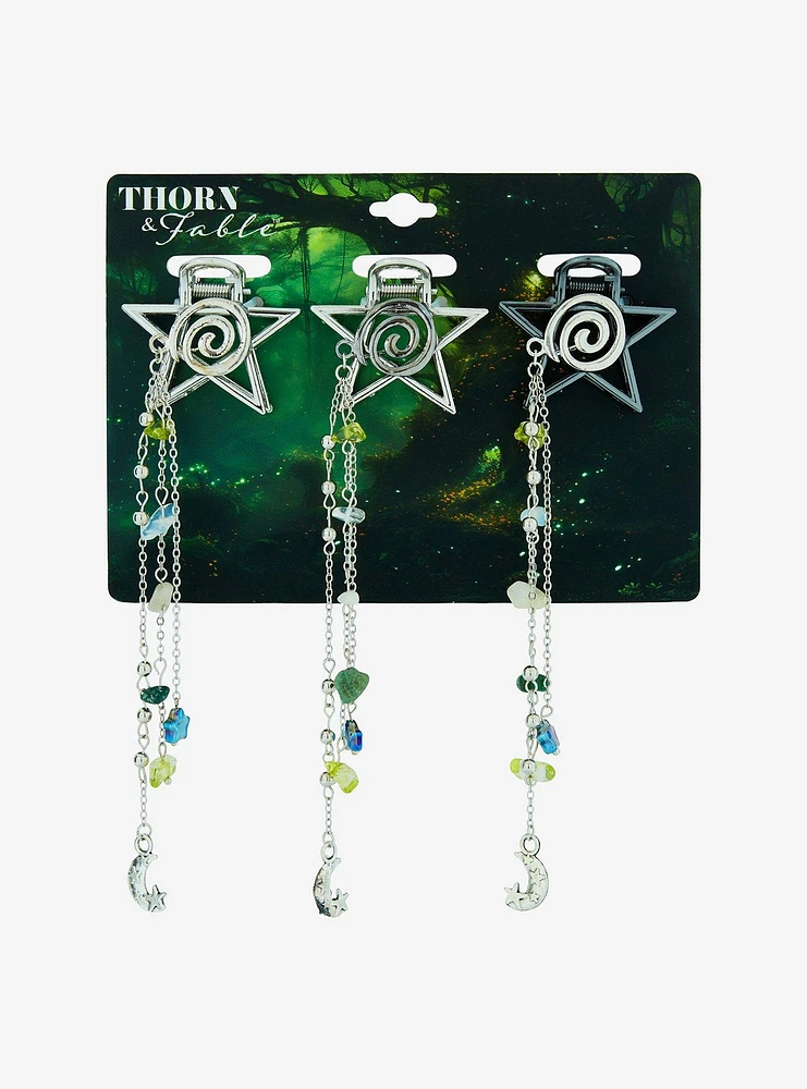 Thorn & Fable Spiral Star Dangling Bead Mini Claw Hair Clip Set