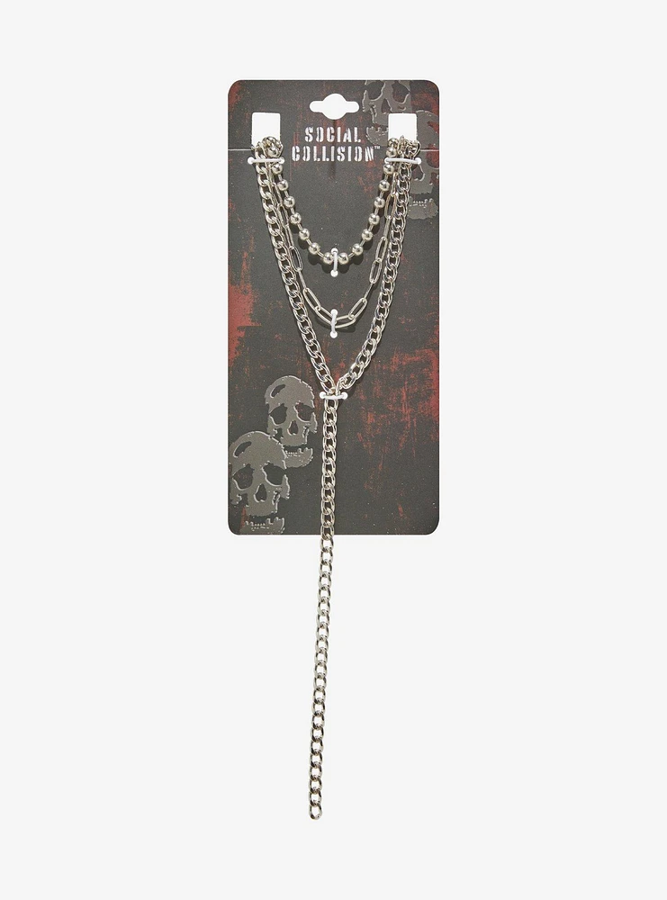 Social Collision Chain Lariat Layered Necklace