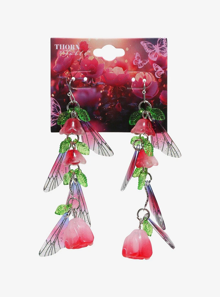 Thorn & Fable Pink Flower Fairy Wing Earrings