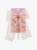 Sweet Society Pink Lace Pearl Chain Hair Bow