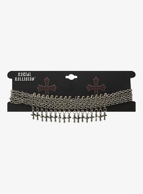 Social Collison Safety Pin Cross Chain Choker