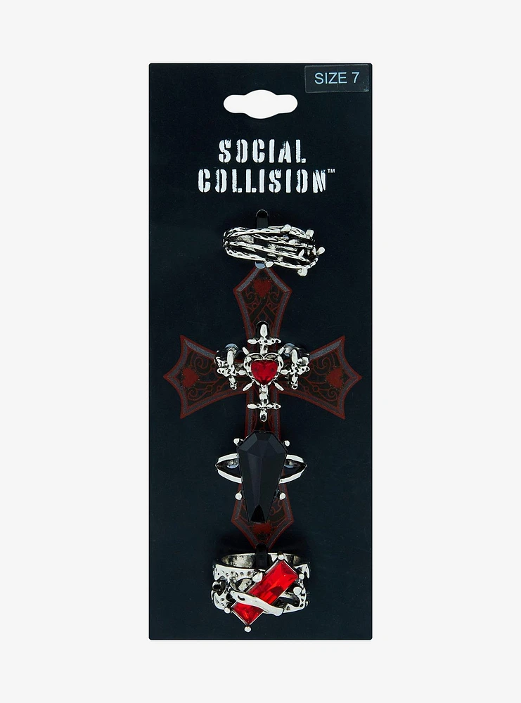 Social Collision Red Crystal Coffin Ring Set