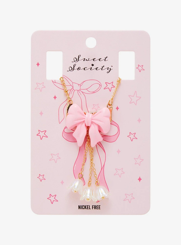 Sweet Society Pink Bow Flower Necklace