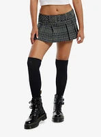 Olive Plaid Belted Micro Skort