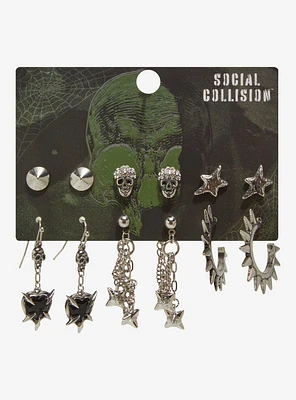 Social Collision Skull Heart Spike Earring Set