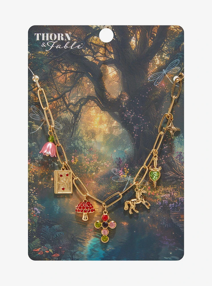 Thorn & Fable Unicorn Mushroom Book Charm Necklace