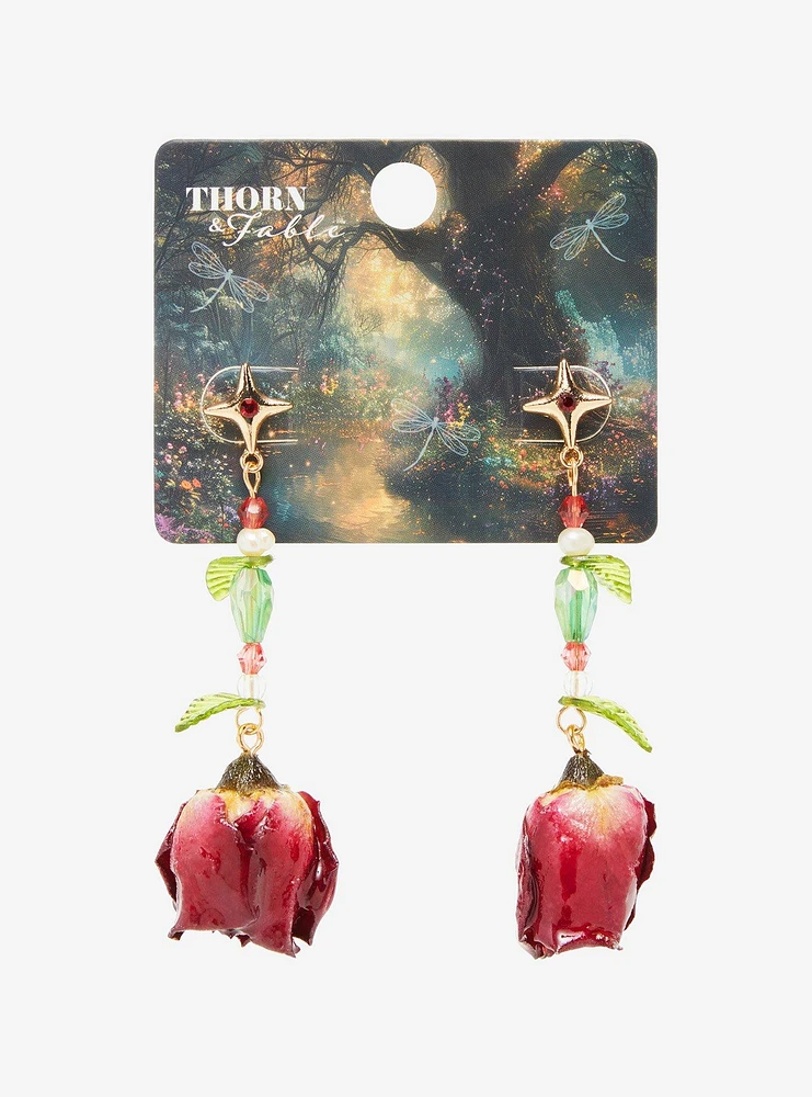 Thorn & Fable Rose Flower Drop Earrings