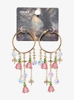 Thorn & Fable Flower Dragonfly Drop Hoop Earrings