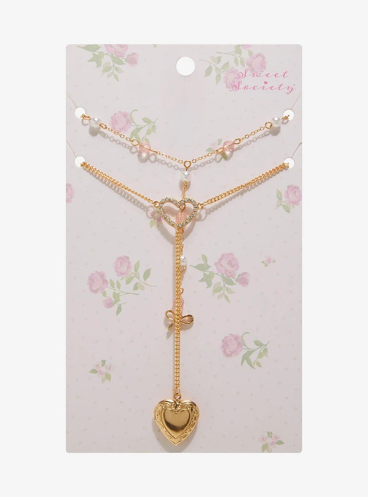 Sweet Society Bow Locket Lariat Necklace Set