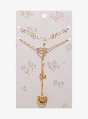 Sweet Society Bow Locket Lariat Necklace Set