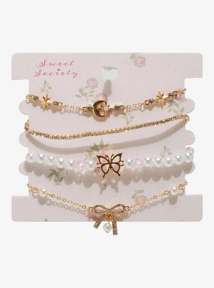 Sweet Society Pearl Bow Butterfly Bracelet Set