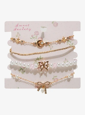 Sweet Society Pearl Bow Butterfly Bracelet Set