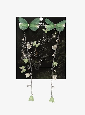 Thorn & Fable Green Butterfly Hair Clip Set