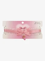 Sweet Society Pink Strawberry Ruffle Ribbon Choker