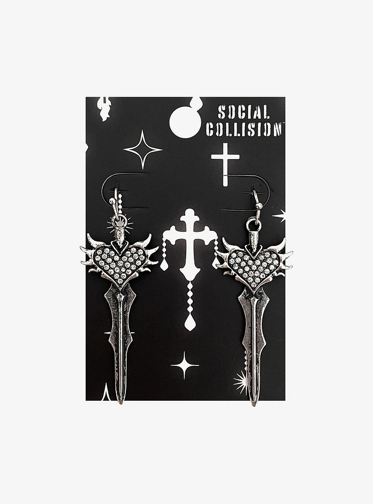 Social Collision Heart Sword Earrings