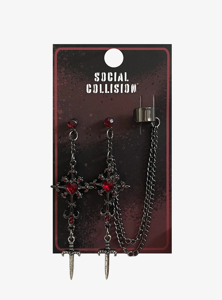 Social Collision Gothic Cross Dagger Cuff Earrings