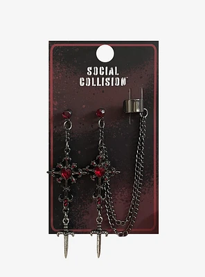 Social Collision Gothic Cross Dagger Cuff Earrings