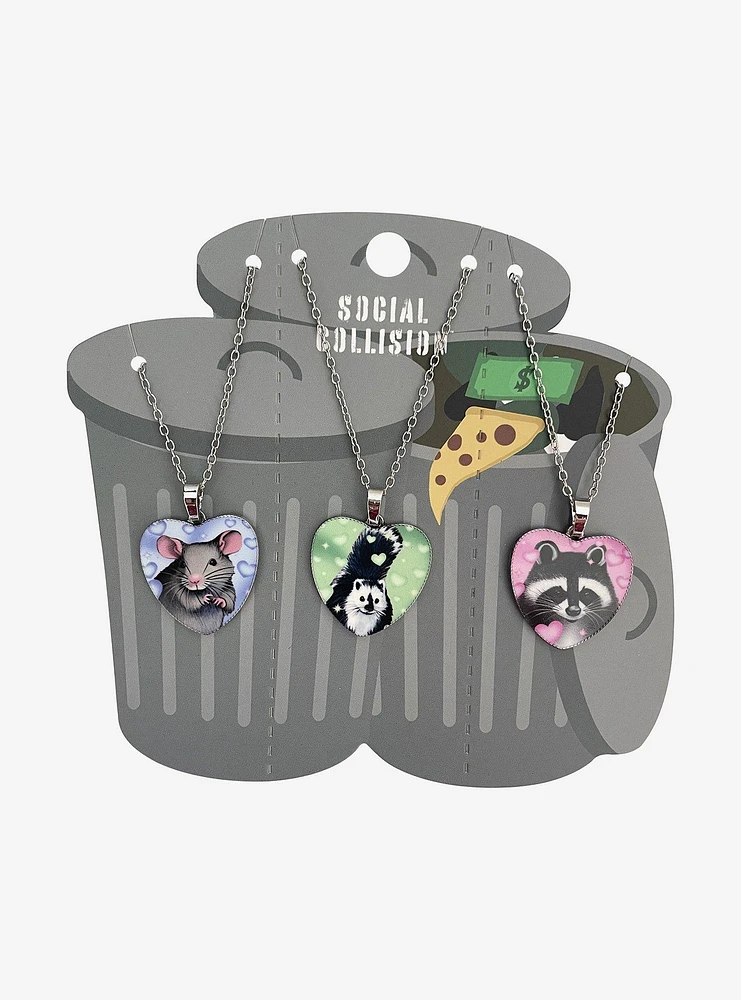 Social Collision Trash Critters Heart Necklace Set