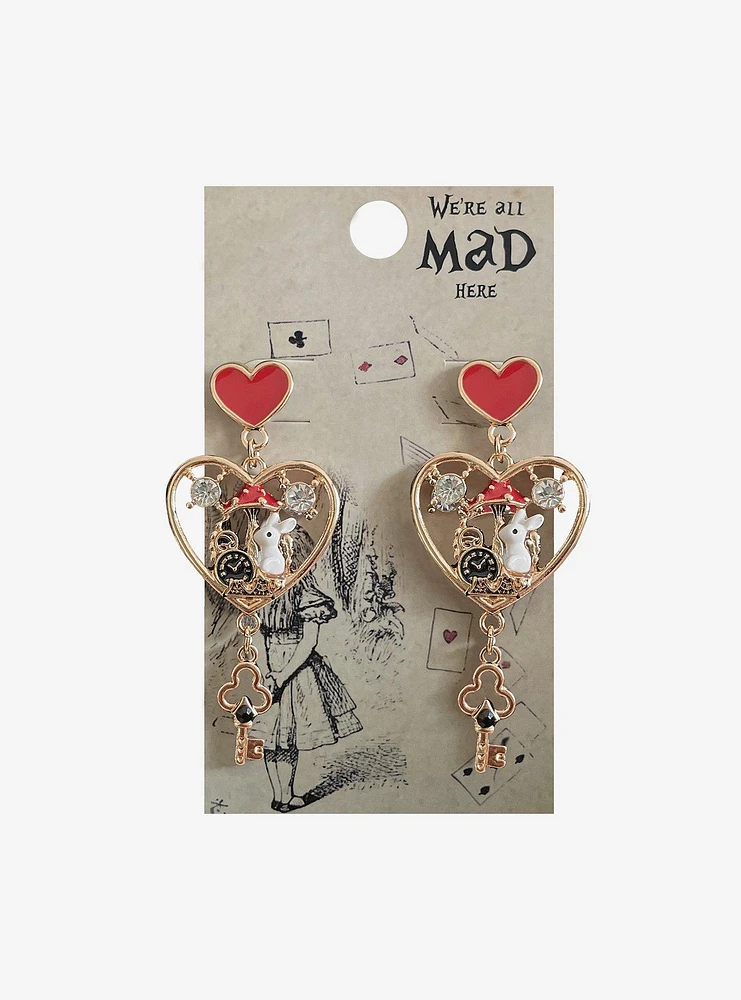 Lewis Carroll Alice's Adventures In Wonderland Heart Charm Earrings