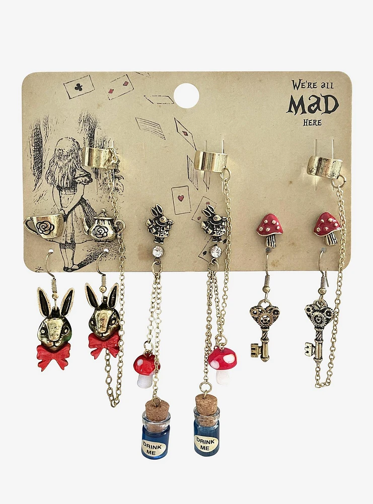 We're All Mad Here Alice Stud & Drop Earrings Set