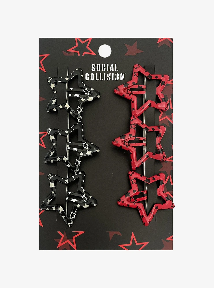 Social Collision Black & Red Star Hair Clip Set