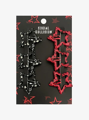 Social Collision Black & Red Star Hair Clip Set