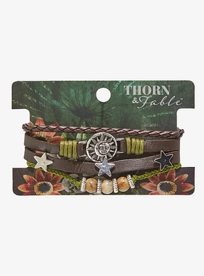 Thorn & Fable Sun Star Brown Faux Leather Bracelet