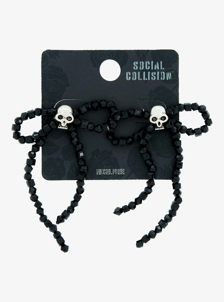 Social Collision Skull Beaded Bow Drop Earrings