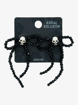 Social Collision Skull Beaded Bow Drop Earrings