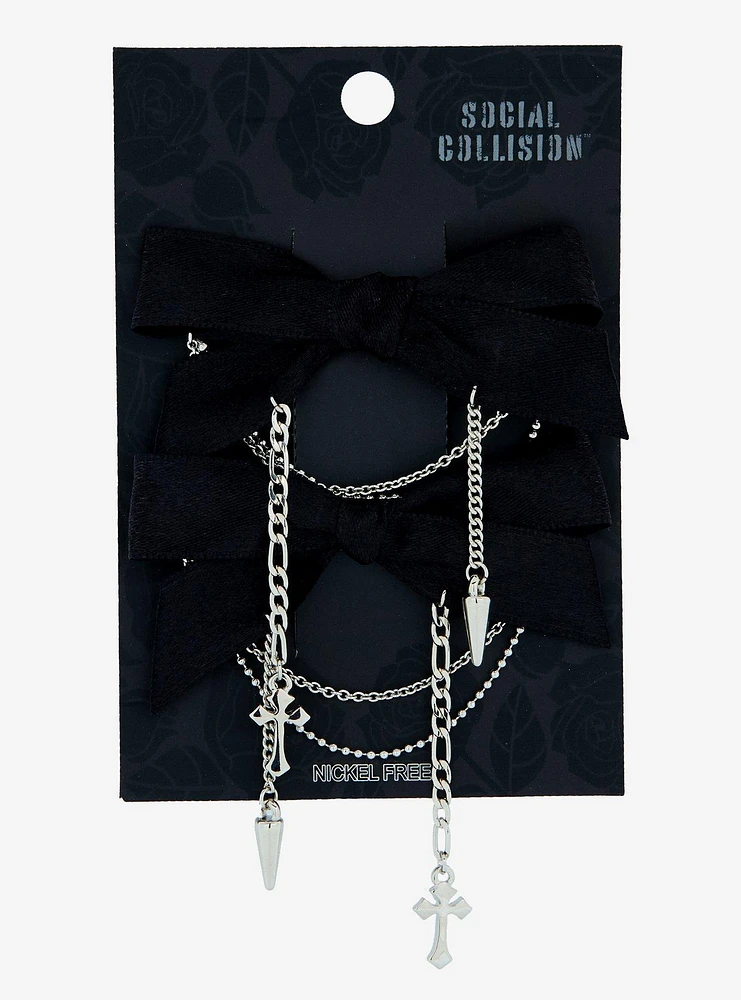 Social Collision Spike & Cross Bow Hair Clip Set