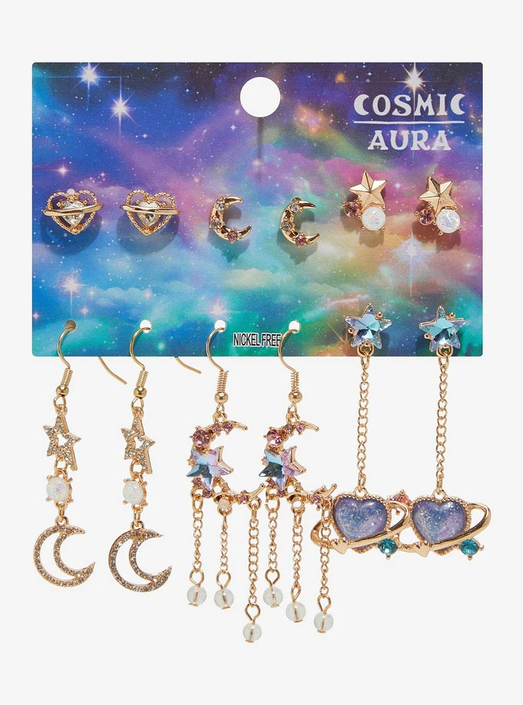 Cosmic Aura Heart Planetary Earring Set