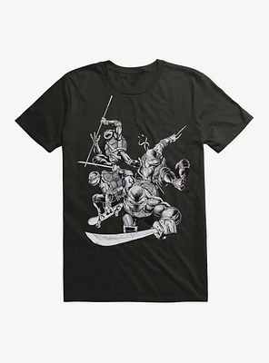 Teenage Mutant Ninja Turtles Black And White Battle Poses T-Shirt