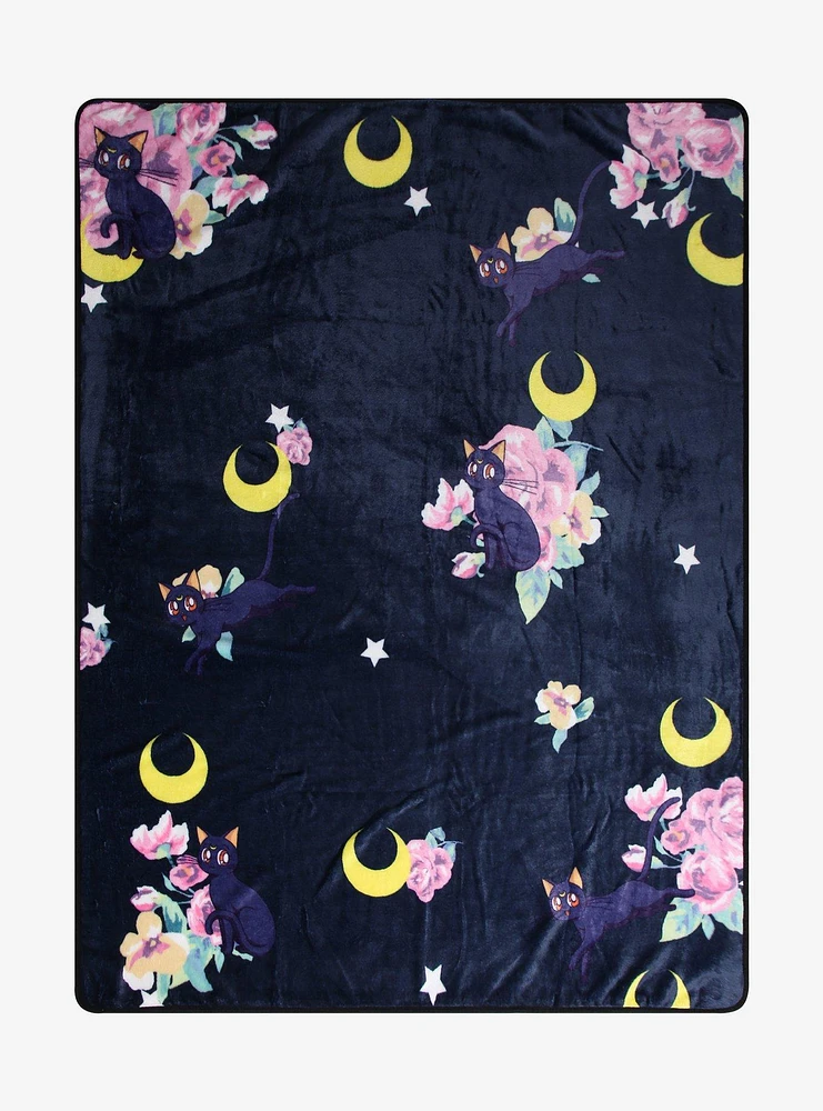 Pretty Guardian Sailor Moon Luna Floral Throw Blanket