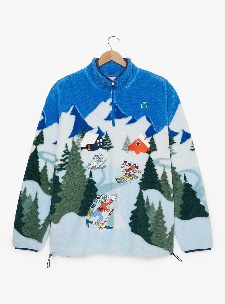 Disney Mickey Mouse & Friends Ski Scene Sherpa Quarter Zip Crewneck - BoxLunch Exclusive