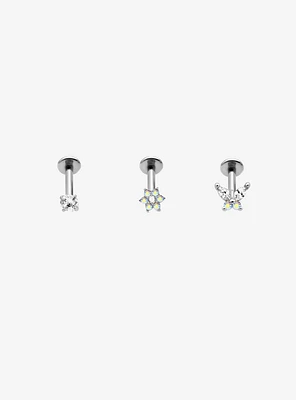 18G Titanium Butterfly Flower Cartilage Stud 3 Pack