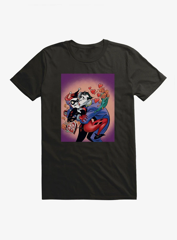 DC Comics Batman Harley Quinn The Joker Valentine Black T-Shirt